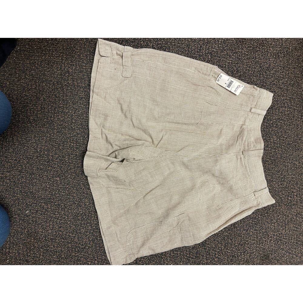 Brand New With Tags-Talbots Size 4 Plaid Beige and White Shorts, 55% Linen